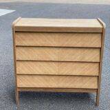 Commode scandinave 4 tiroirs rénovée en bois brut 1940