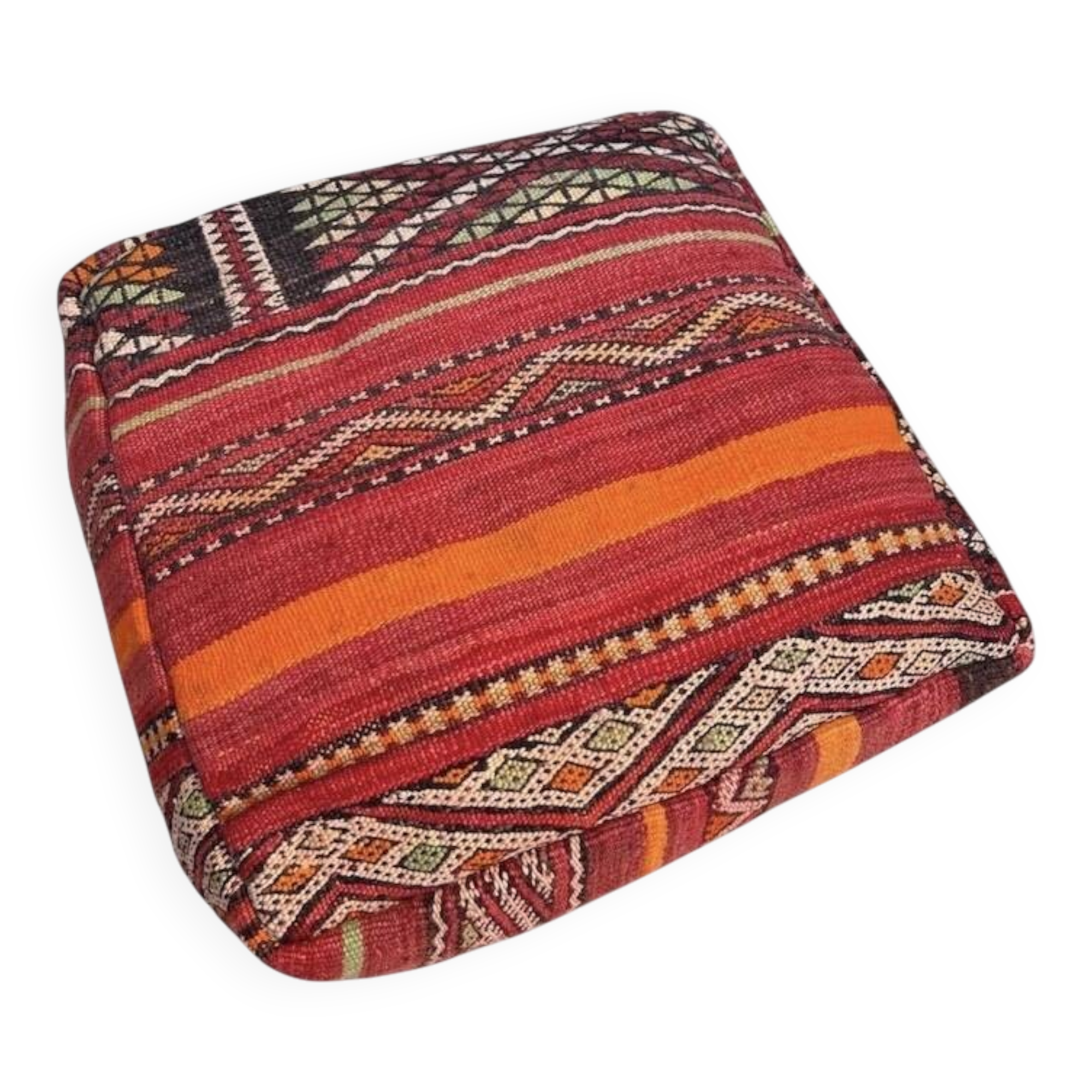 Set of 8 Moroccan Berber poufs in wool – Vintage red kilim