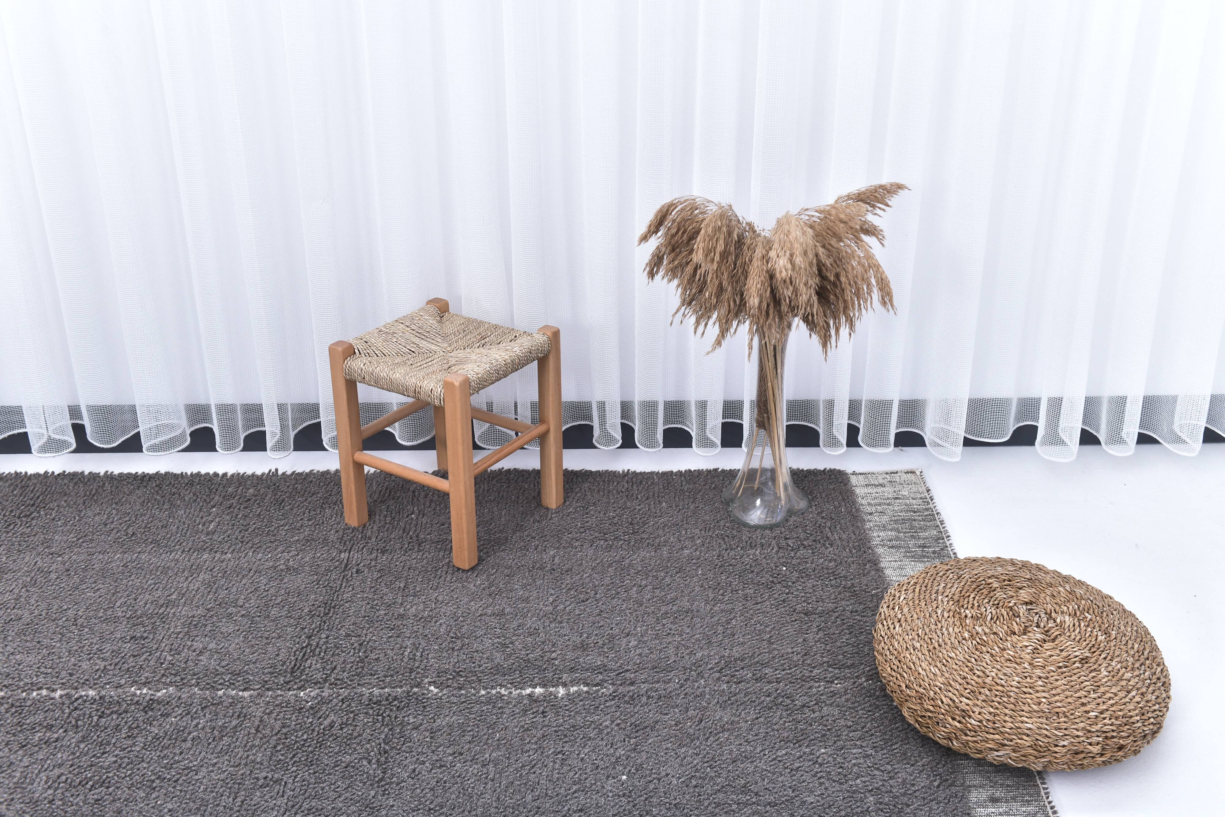 4x7 Soft Pastel Brown Wool Moroccan Rug, 128x211Cm