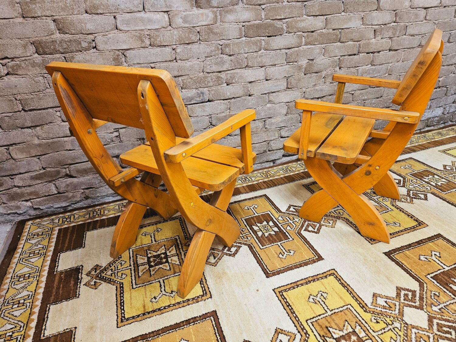 Pair of solid wood armchairs 1960