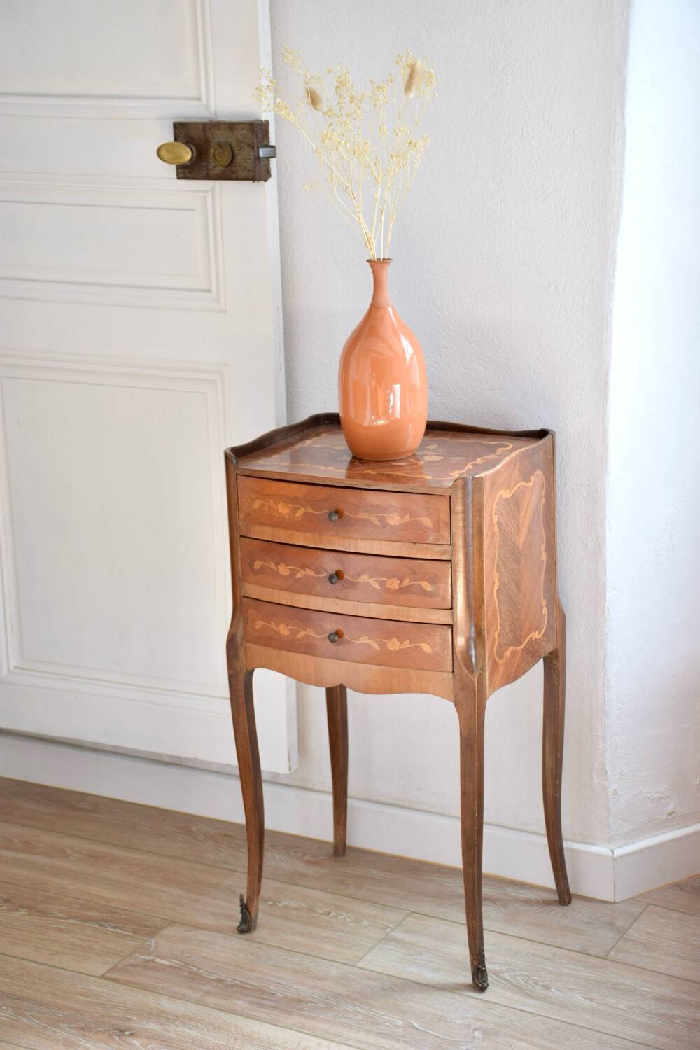 Louis XV bedside table in marquetry