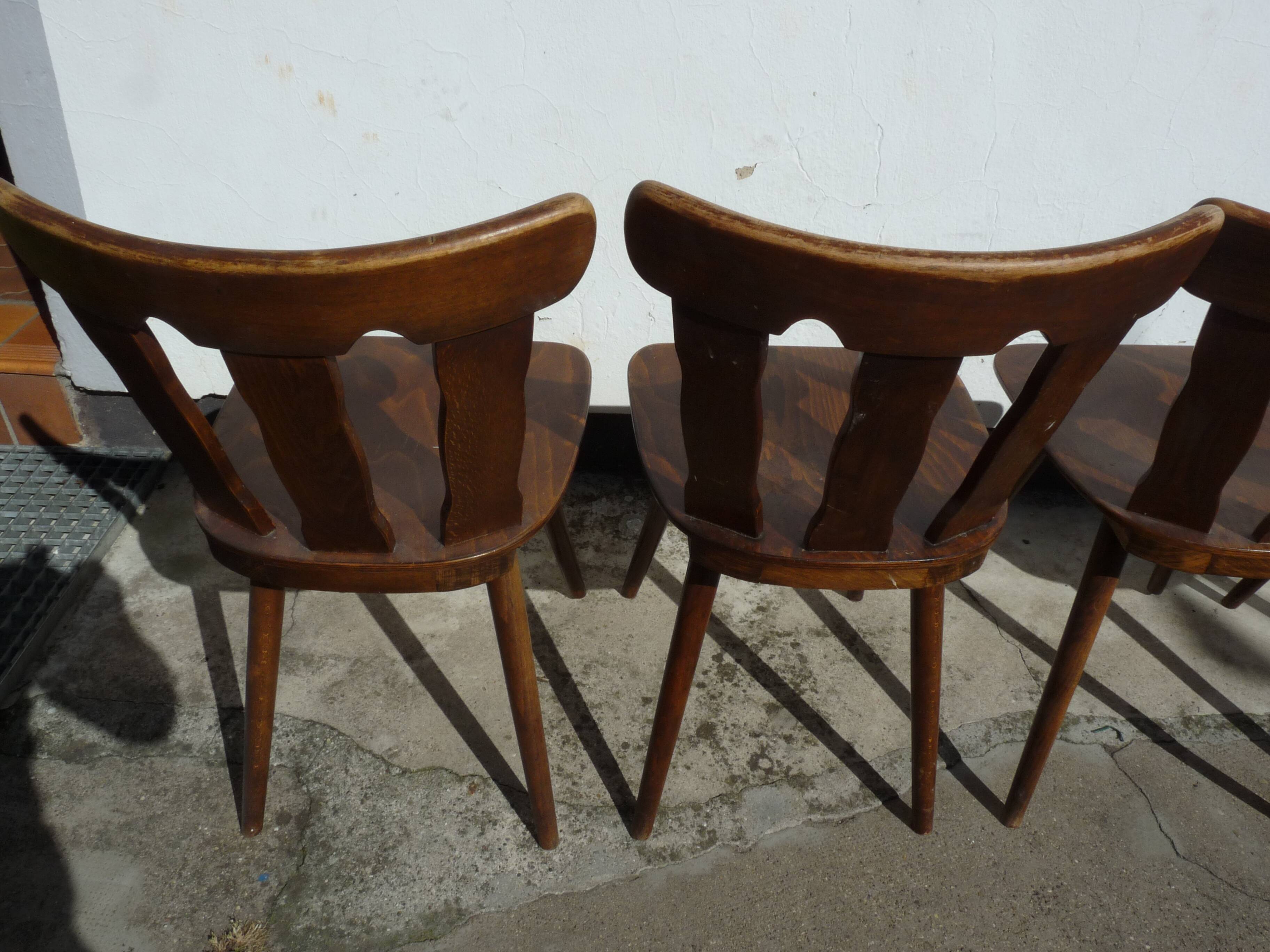 Lot of 4 wooden bistro chairs - 70s 80s 90s