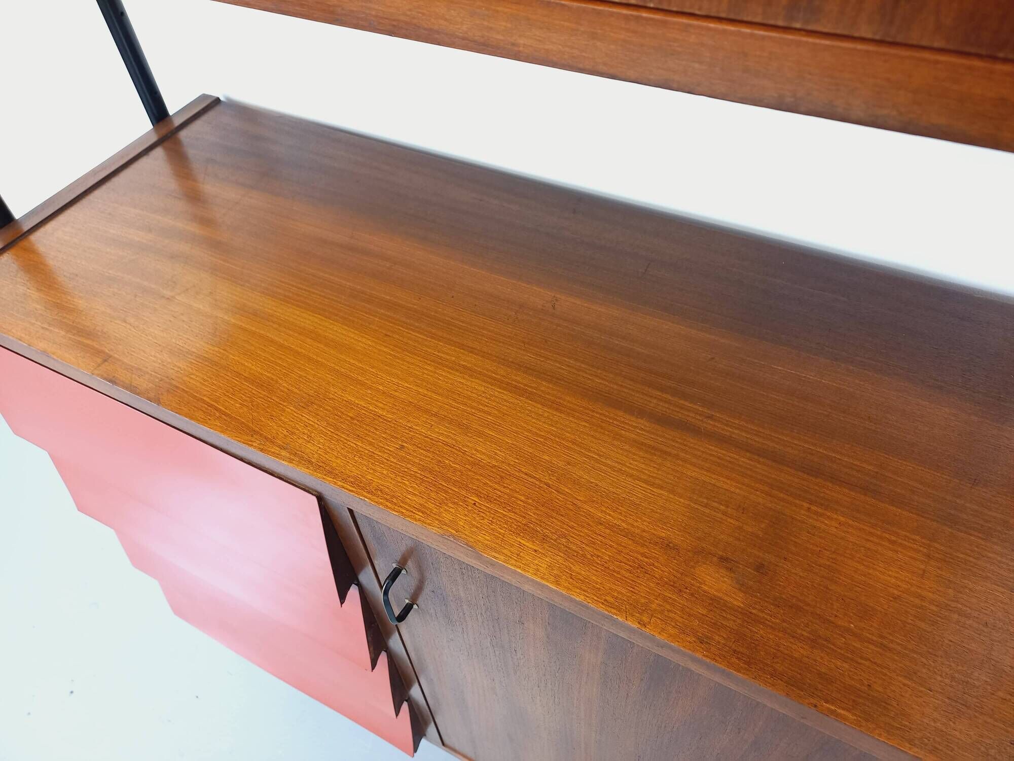 Vintage Italian modular bookcase in teak, metal and melamine