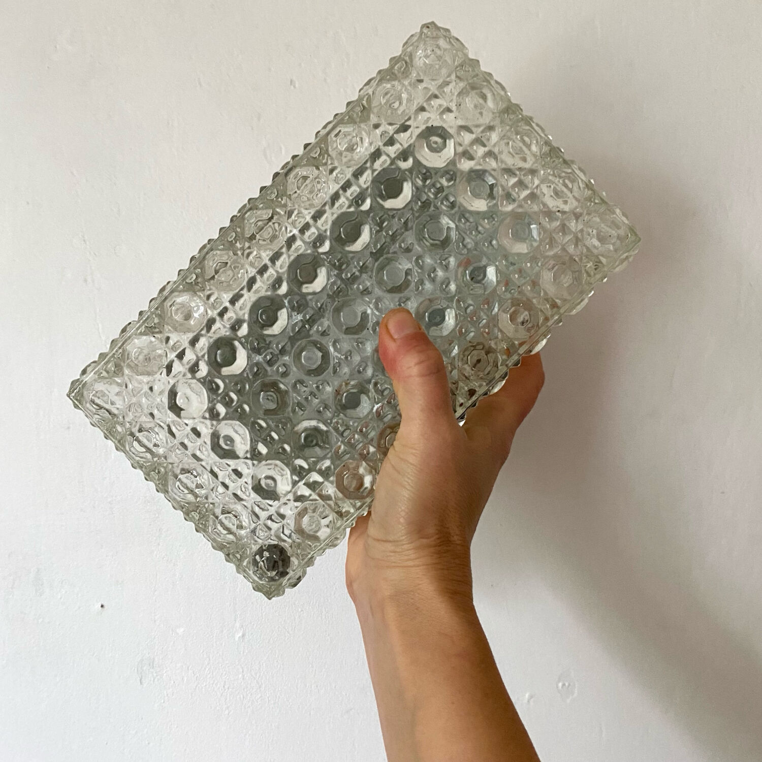 Rectangular moulded glass ceiling light