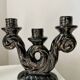 Pair of vintage iridescent black candlesticks, Vallauris style