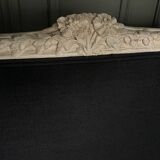 Louis XVI style bench with patina in navy fabric, 19th century