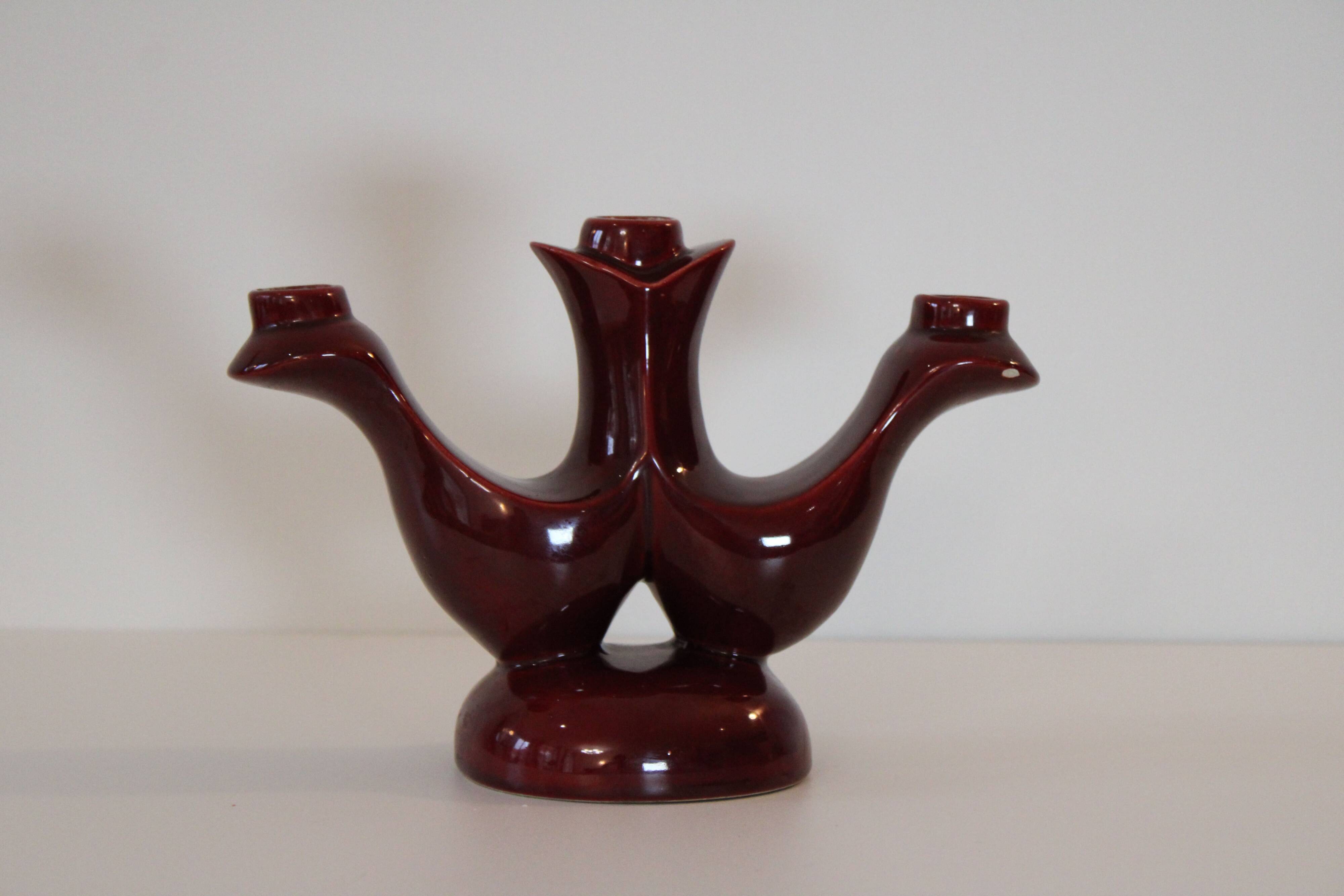 Red candle holder 1960 Saint-Clément vintage