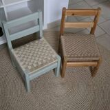 Set of two children's chairs in wood, jute and sisal