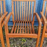 Stackable chair-armchair in solid teak with cushion by Vlaemynck