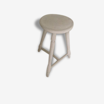 Tabouret tripode vintage en bois blanc