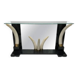 Versailles collection table console éléphant fausse défense ébène miroir verre années 1970