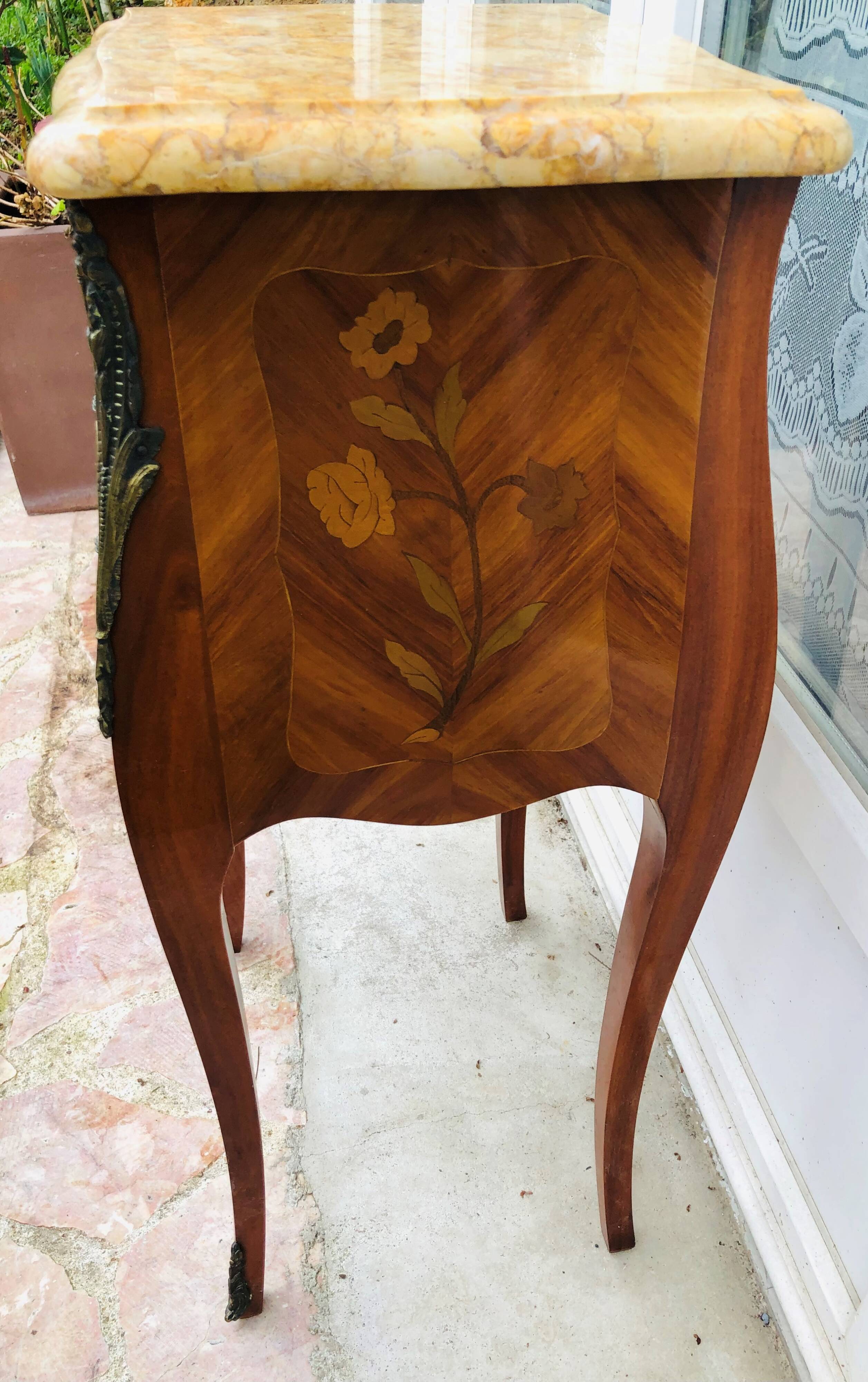 Bedside in Louis XV style marquetry