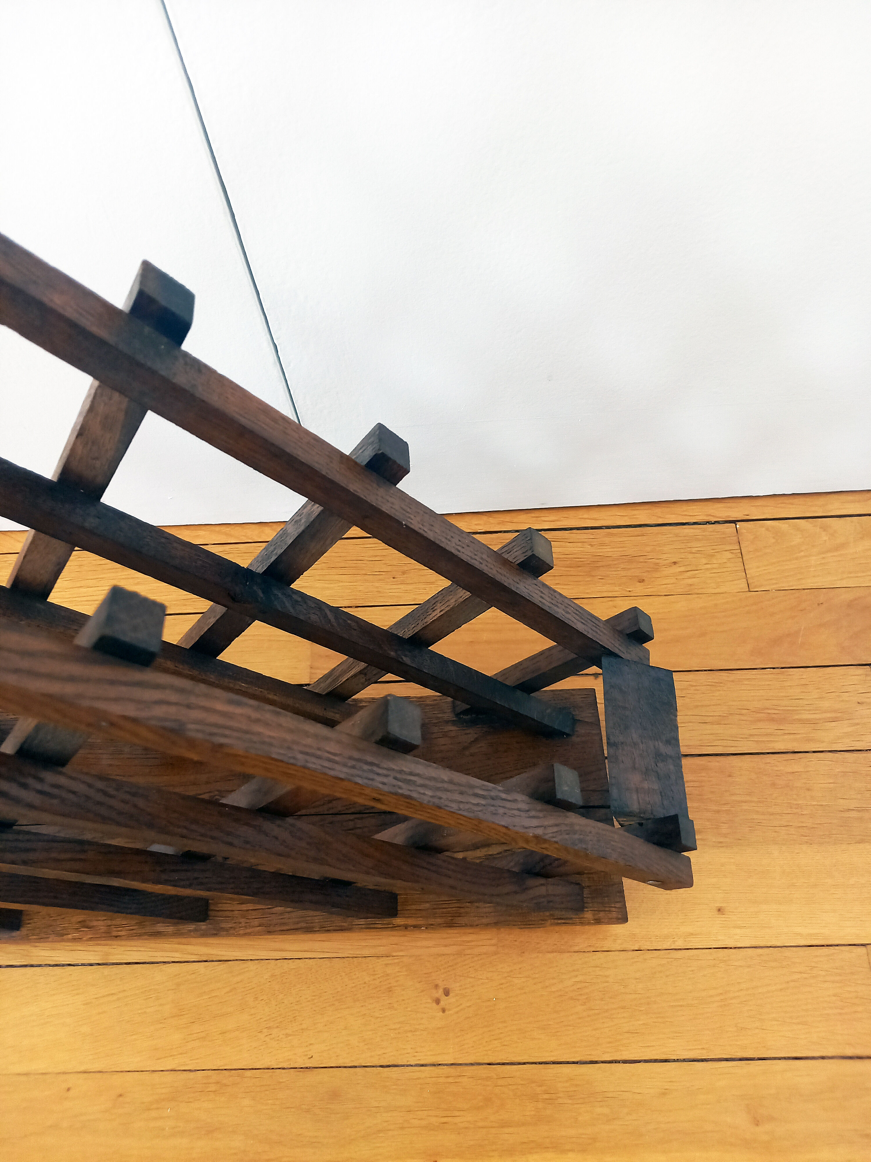 Old bottle holder / bottle rack Vintage Solid wood Unique piece