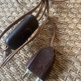 Solid wood lamp with handmade lampshade, 1970