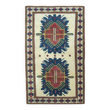 Tapis vintage turc Oushak fait main en laine et coton beige, années 1970