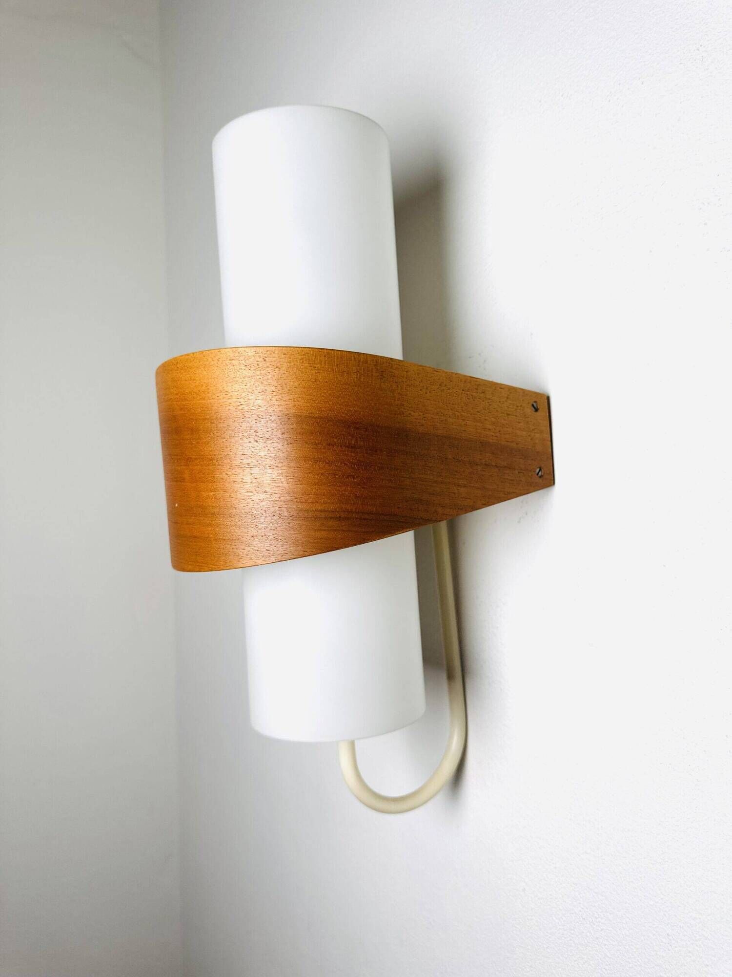 Nx40 Wall Lamp In Wood And Opal Glass By Louis Kalff For Philips, The Netherlands, 1950S