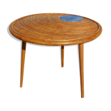 Round coffee table deco tray in rattan and ceramics