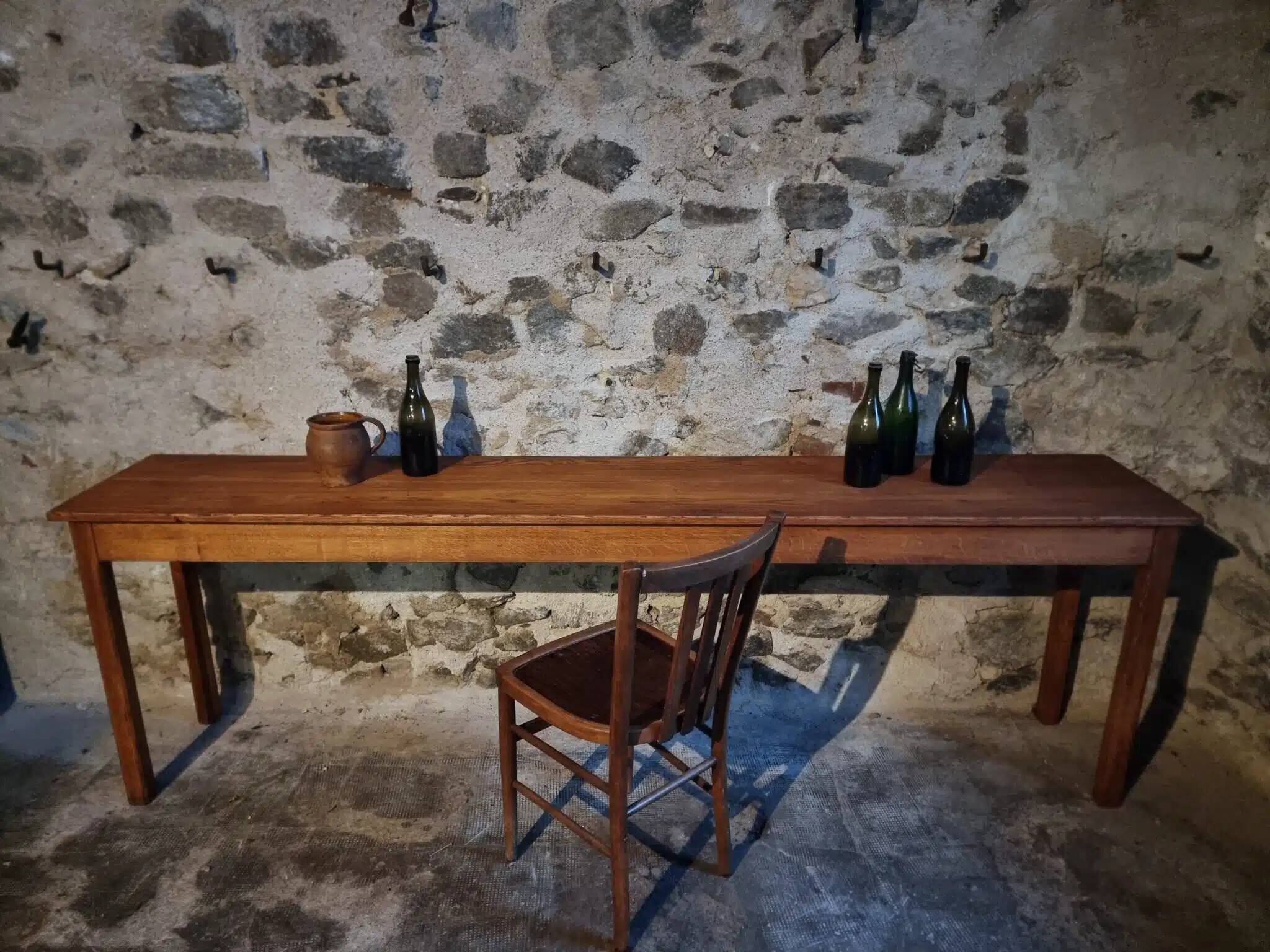 Vintage oak work table / hospital workshop side table, France, 1950s