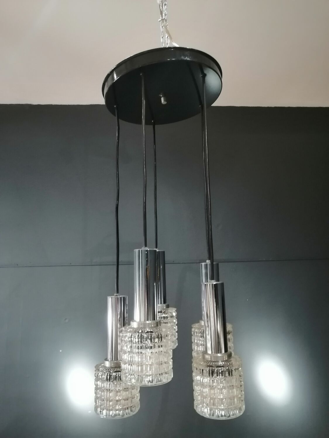 Glass and chrome chandelier by Massive Belgium