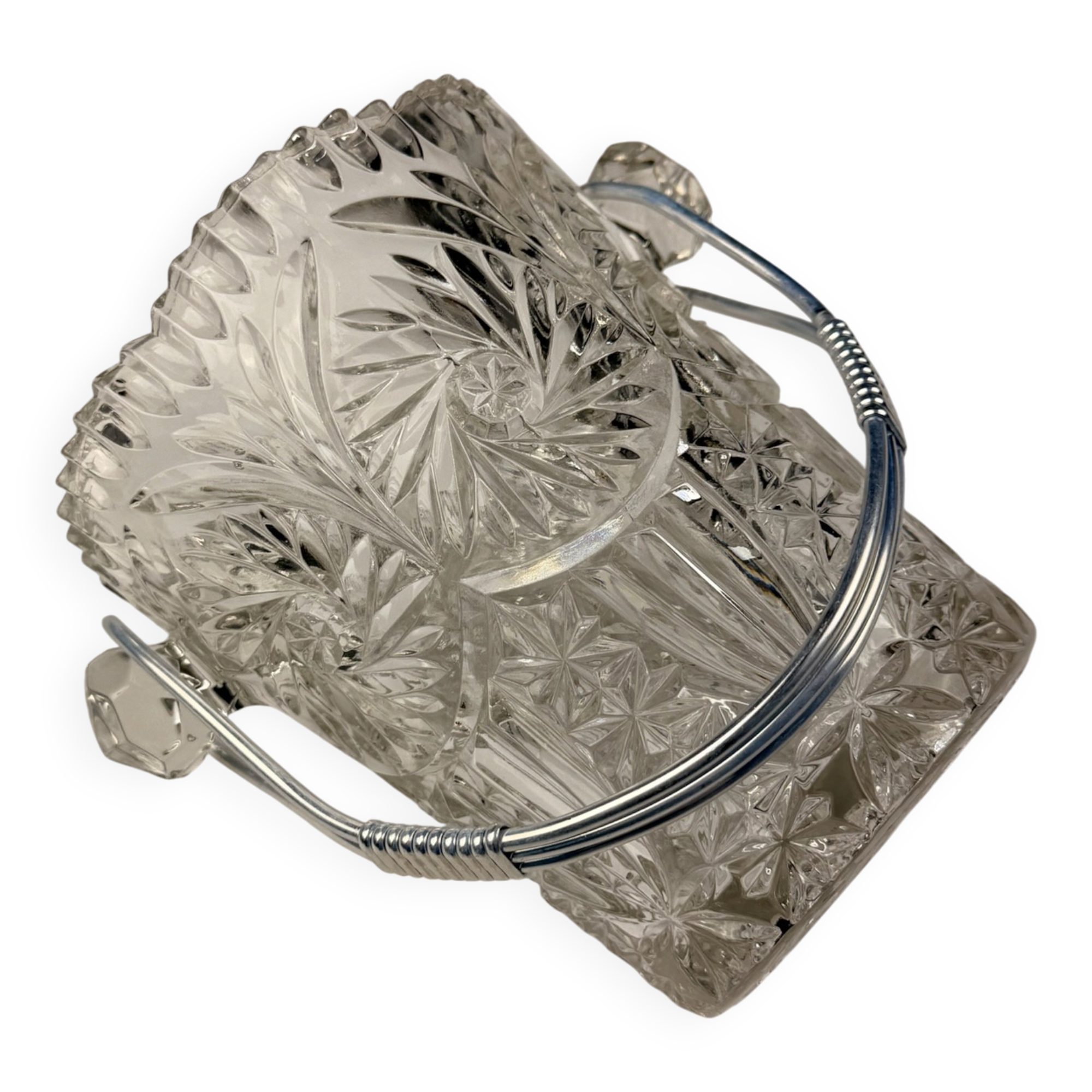 Seau à glaçons vintage en verre taillé