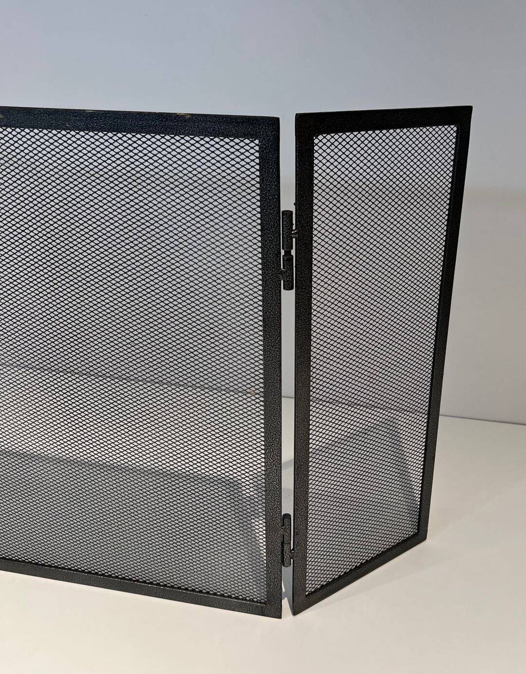 Three-Panel Fire Screen in Expanded Steel Mesh. France. Circa 1970.