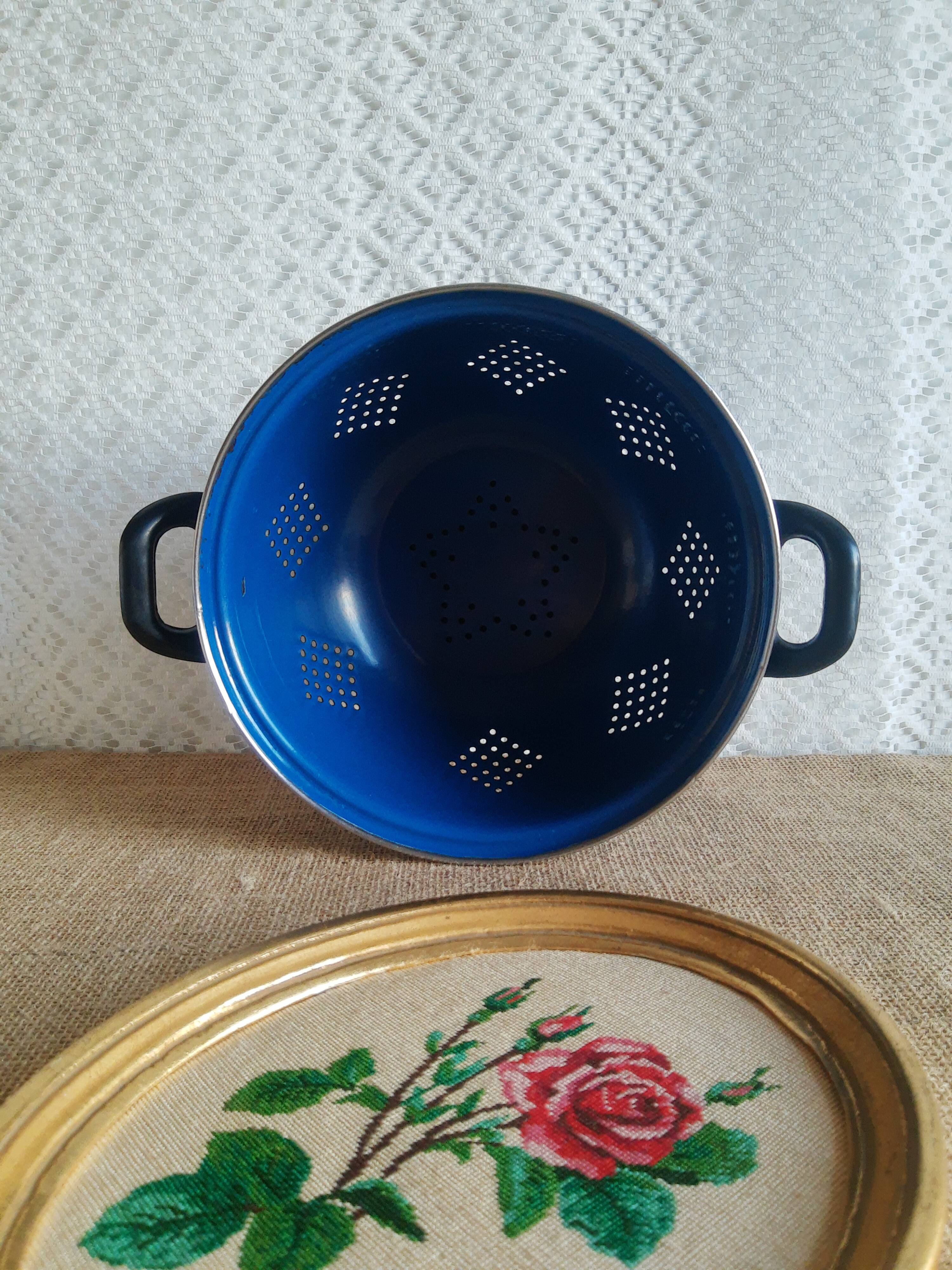 Vintage blue enamelled strainer