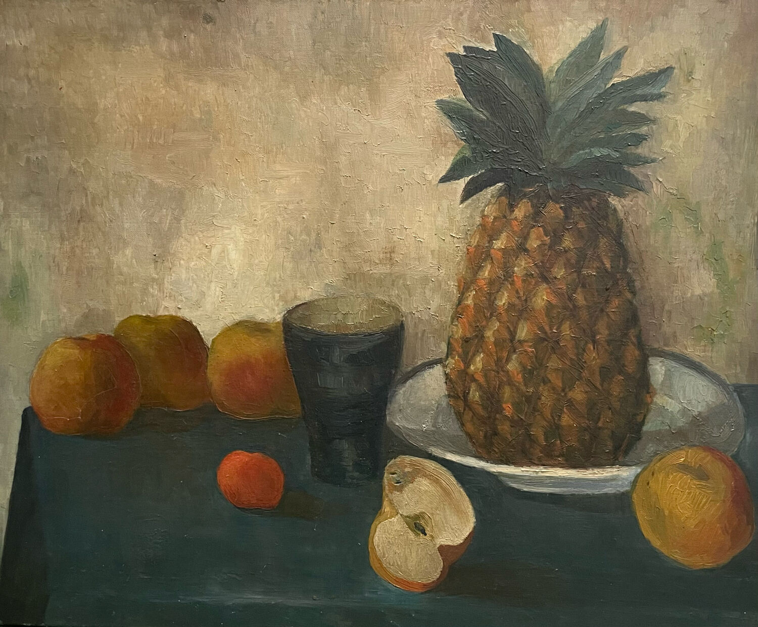 Painting old still life with pineapple twentieth