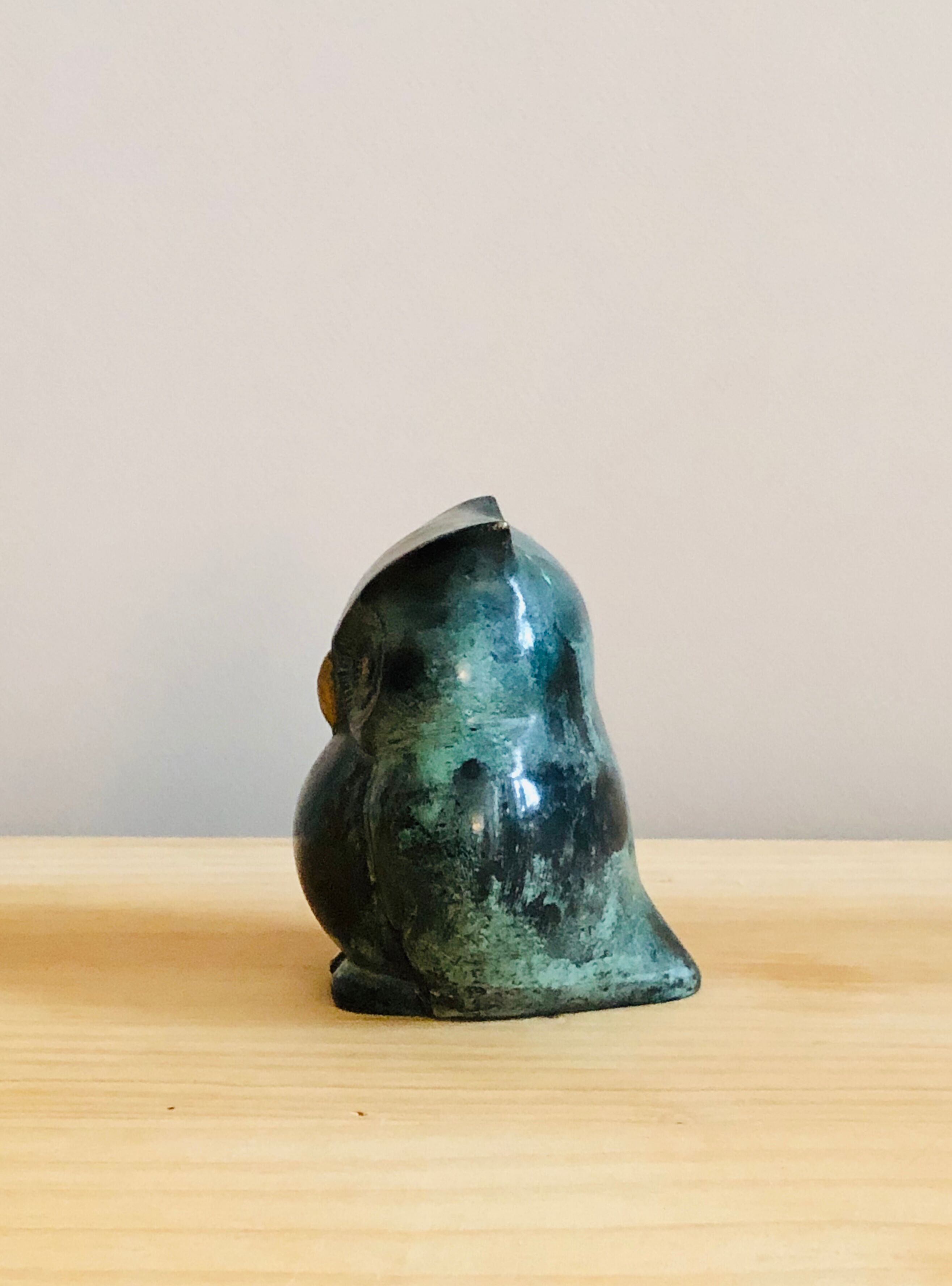 Grey-green enamelled brass owl