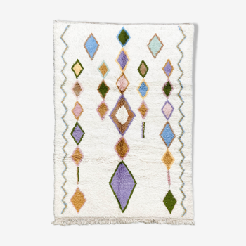 Moroccan Berber carpet azilal ecru with multicolored diamonds 237x167cm