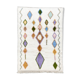 Tapis berbère marocain azilal écru à losanges multicolores 237x167cm