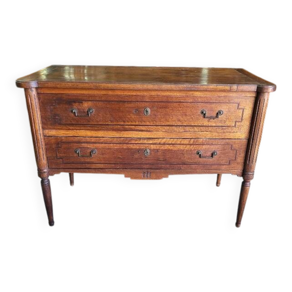 Commode louis XVl sauteuse a 2 tiroirs en noyer massif du xix ème siecle