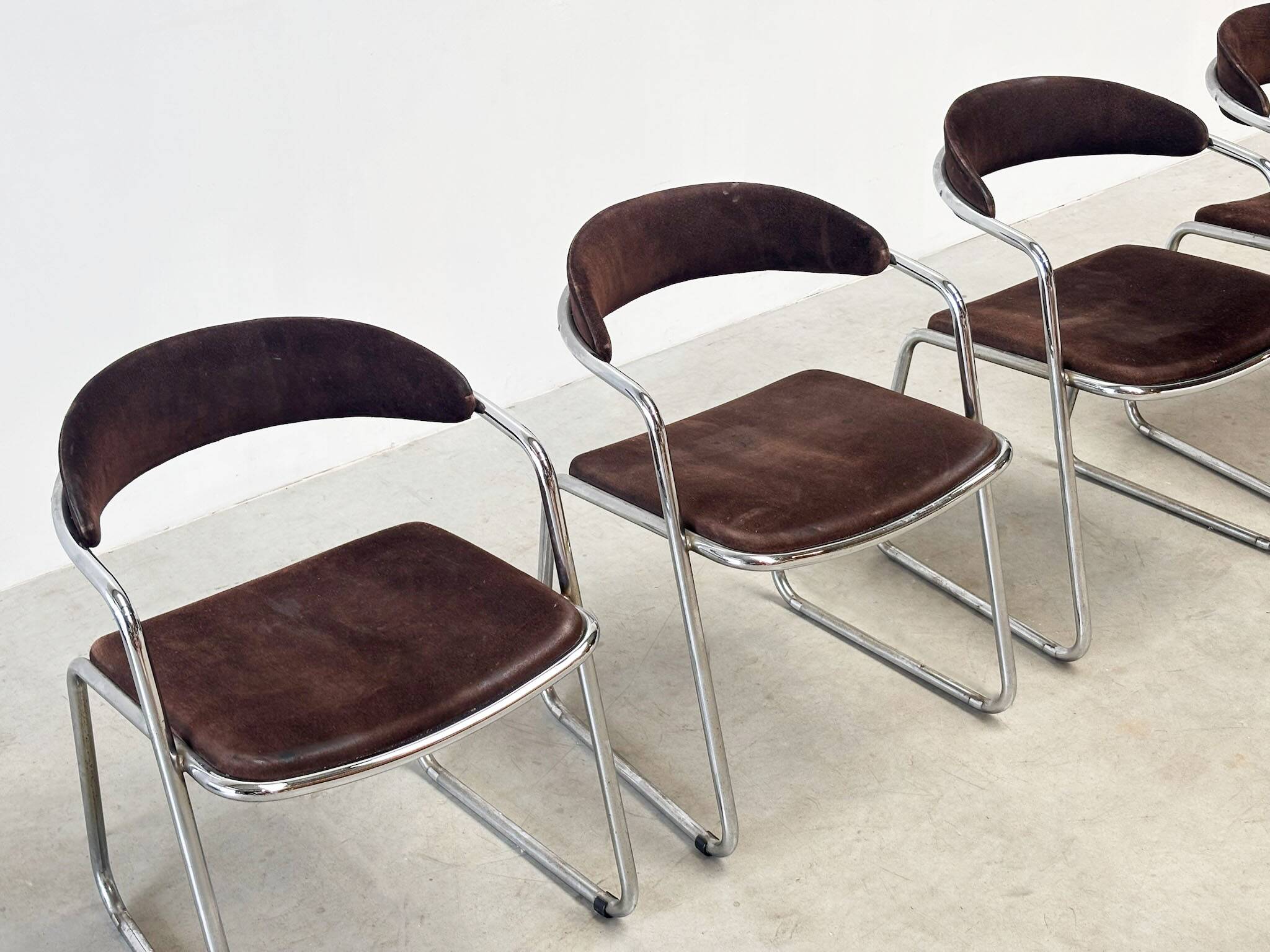 Chaises de salle à manger chromées italiennes