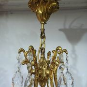 Lustre cage 6 lumières bronze et cristal