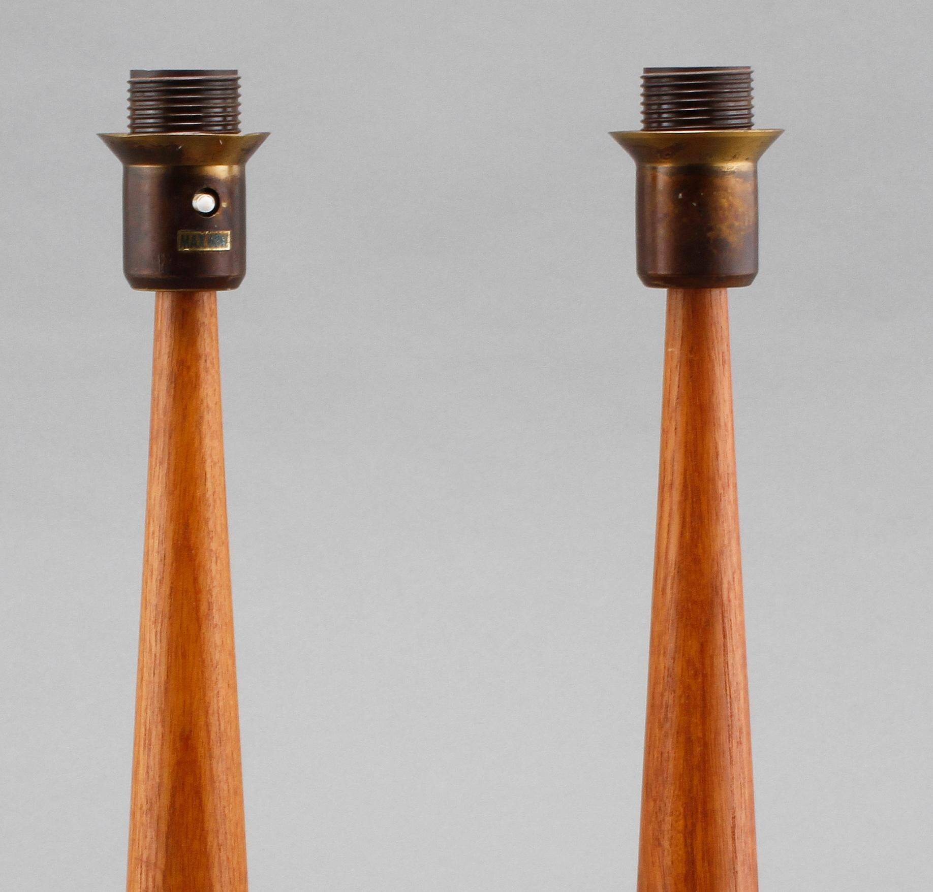 Sculpted teak table lamps for Ab Stilarmatur Tranas, Sweden, 1960.