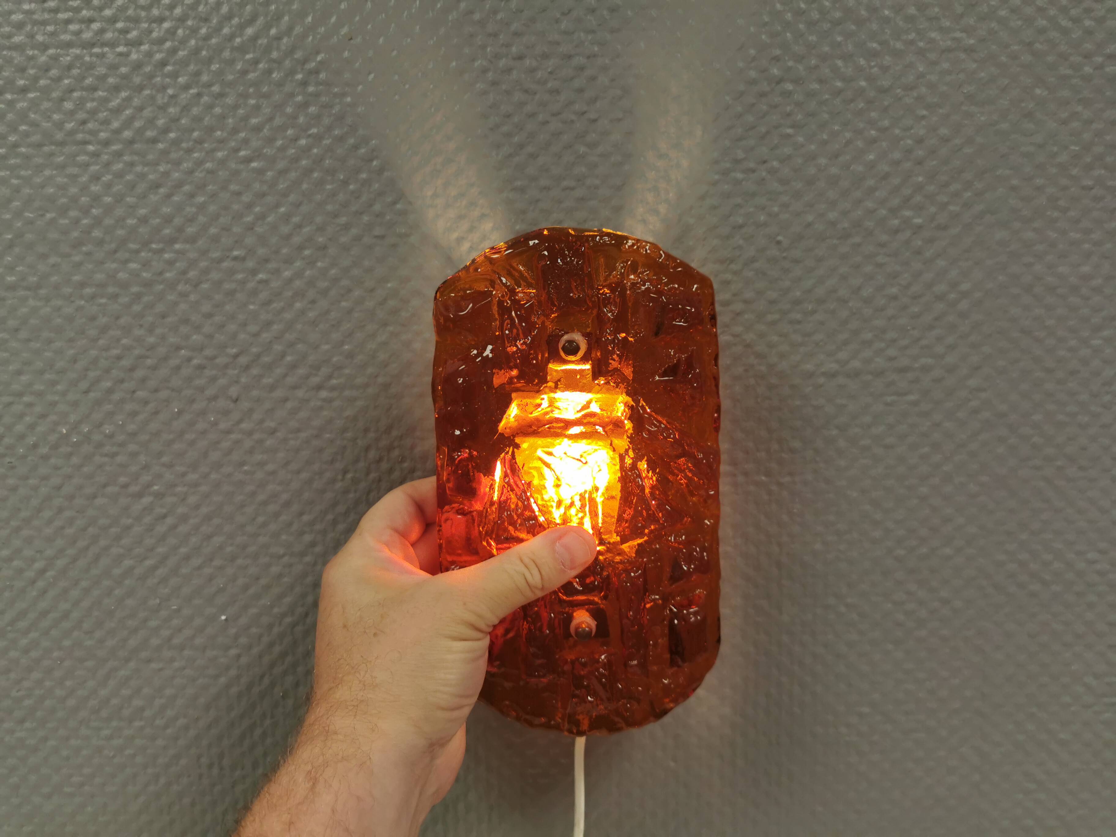 A set of wall lamps in amber-colored glass from Danish Vitrika, 1970s
