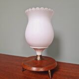 Scandinavian tripod lamp in white opaline and teak, 1960s