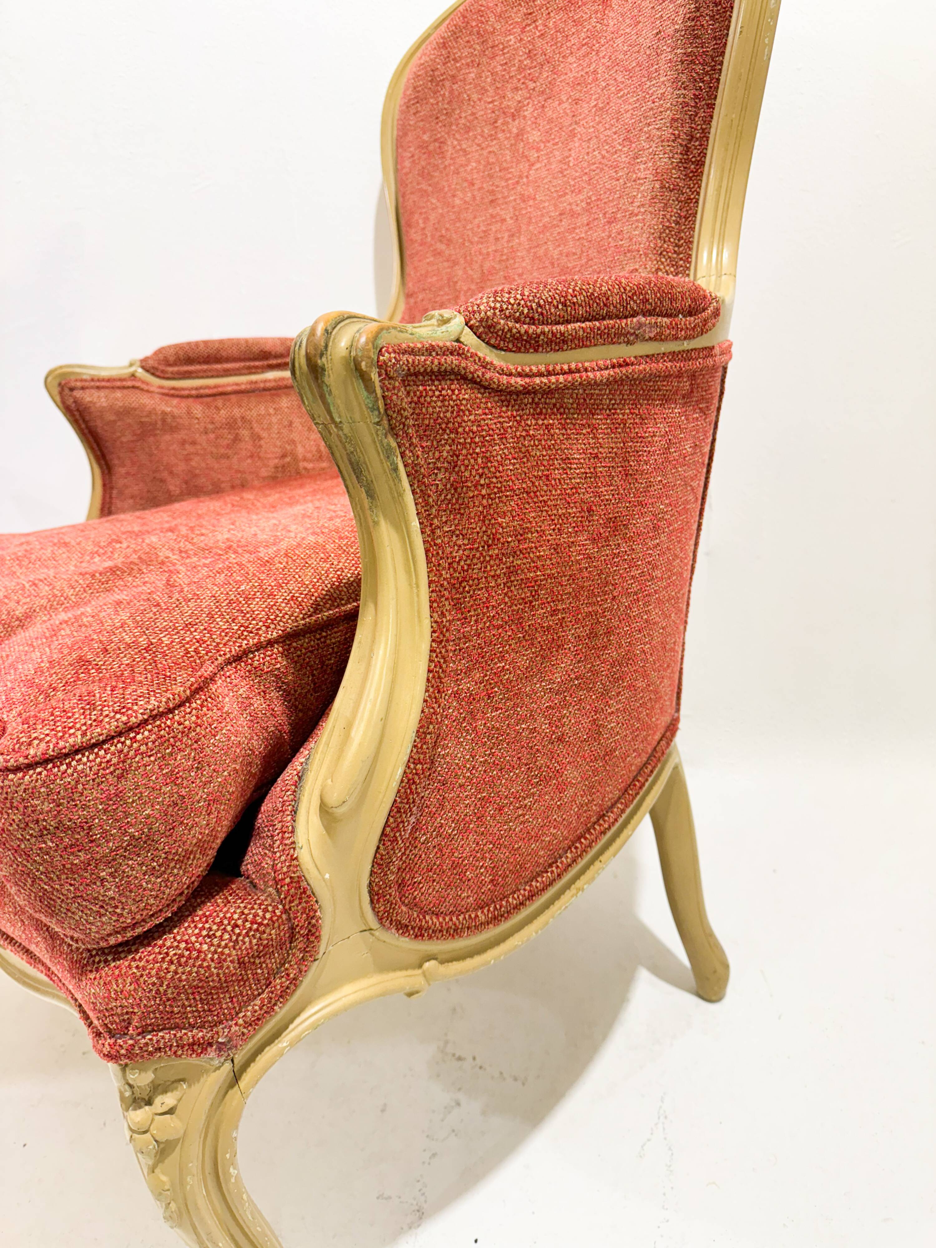 Pair of Armchairs Louis XV Style, Red Upholstery