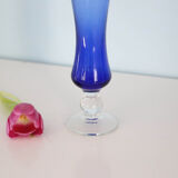 Blue vase, transparent foot, Duralex, vintage