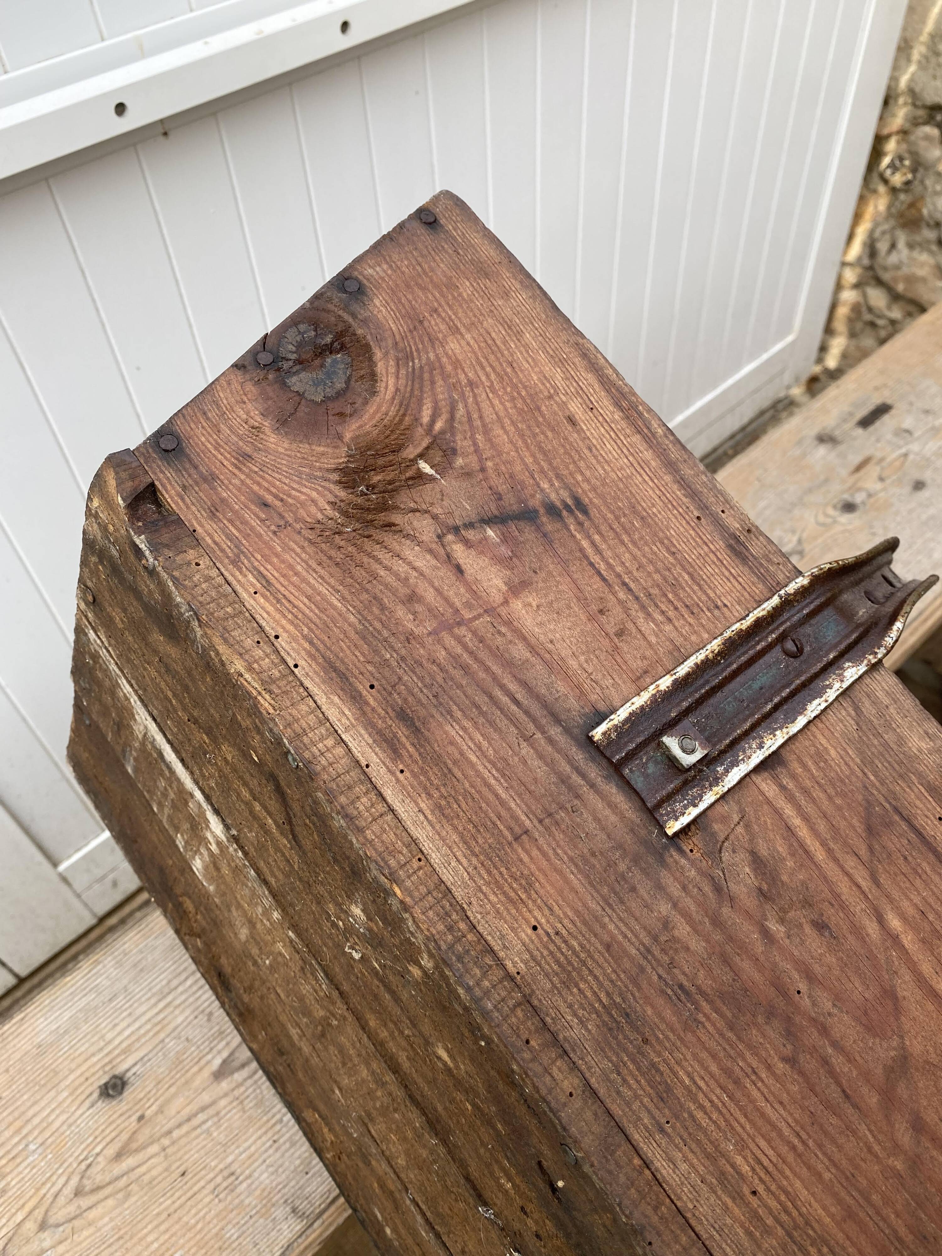 Authentic wooden crate basket with metal handle, old 1950s