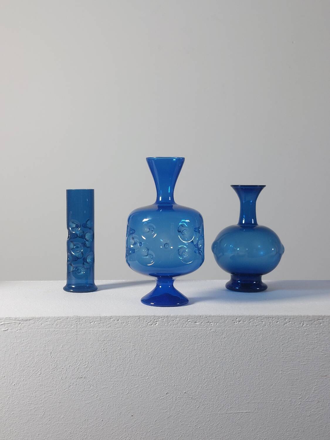 Vintage mid-century trio of handcrafted glass vases from Lauscha, Thuringia.