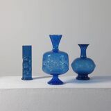 Vintage mid-century trio of handcrafted glass vases from Lauscha, Thuringia.