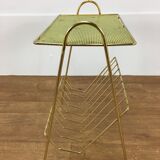 Vinyl magazine holder side table, perforated sheet metal, 50s