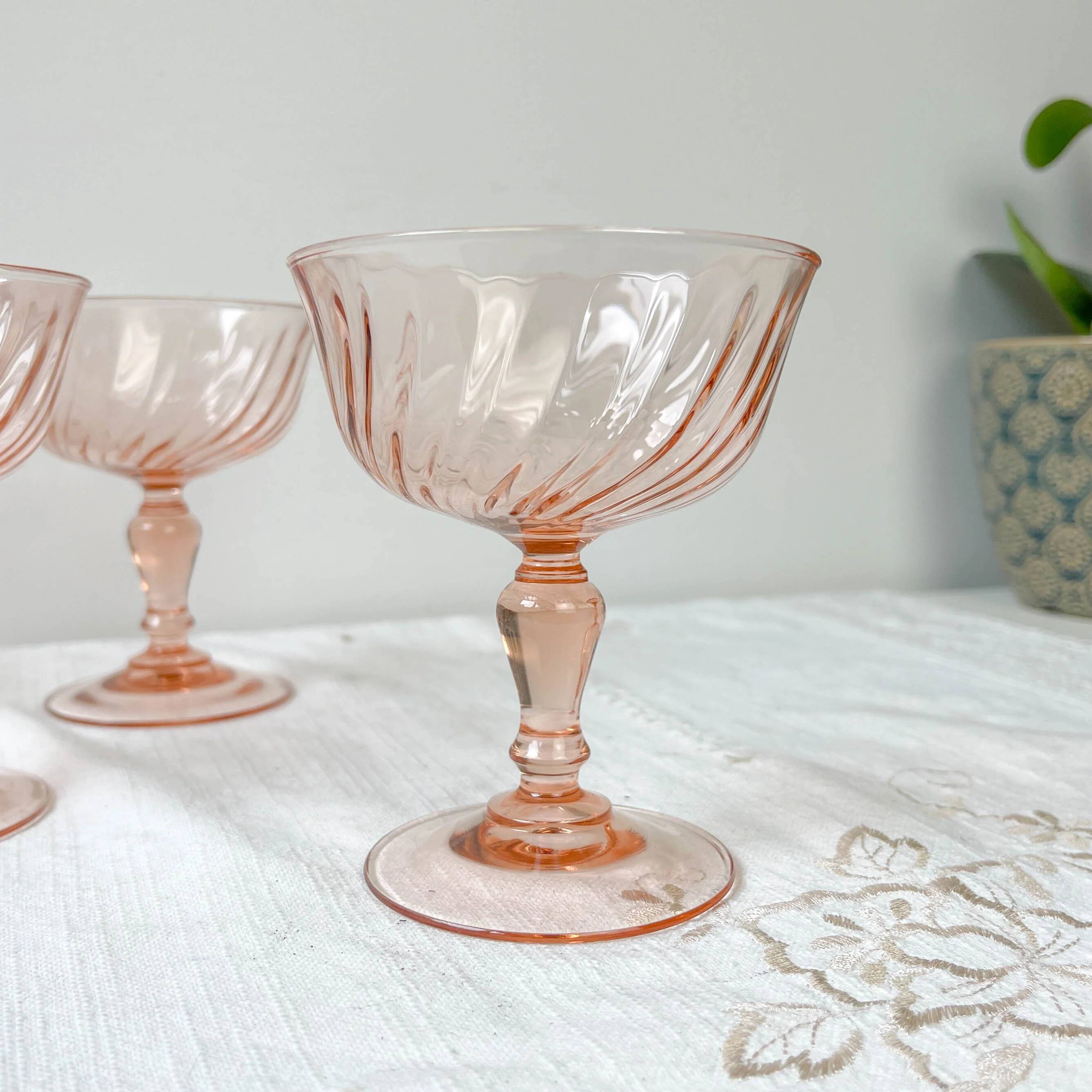 6 vintage pink glass bowls “Rosaline” Arcoroc Luminarc – French depression glass – Antique tableware made in France