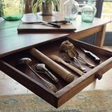 Solid oak farmhouse table with two-plank top