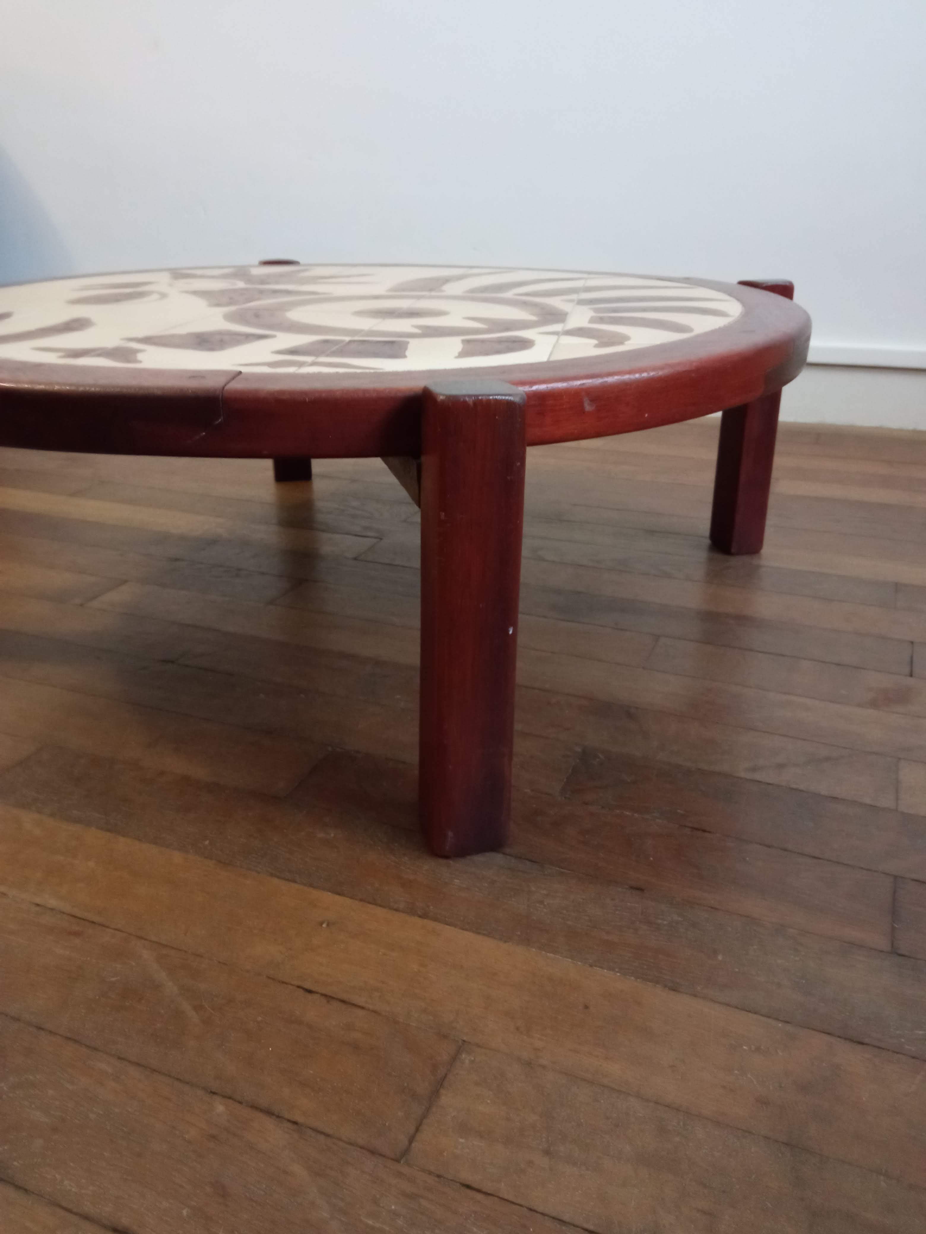 Ceramic coffee table and wood 1970 Raynaud