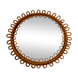 Round rattan mirror, Italy 60s