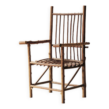 Fauteuil Brutaliste en branches de noisetier, vers 1970