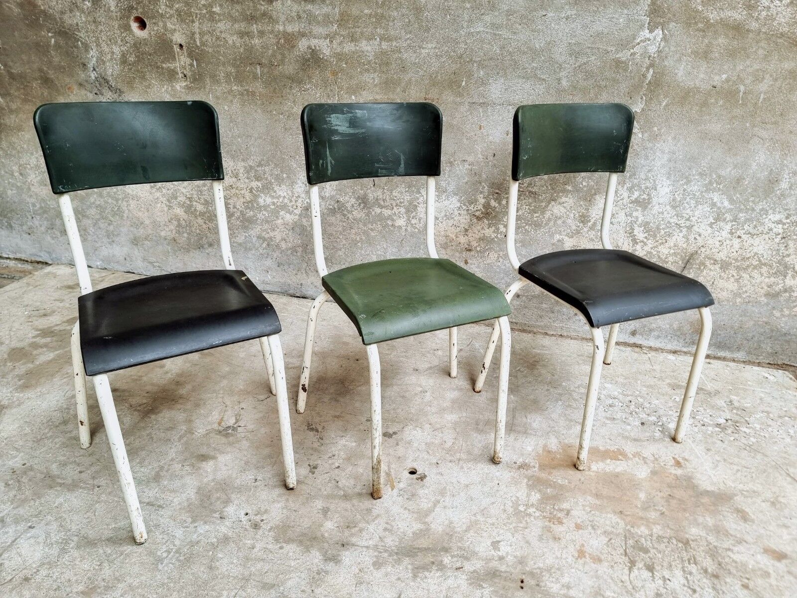 Set of vintage chairs stacking chairs green bakelite