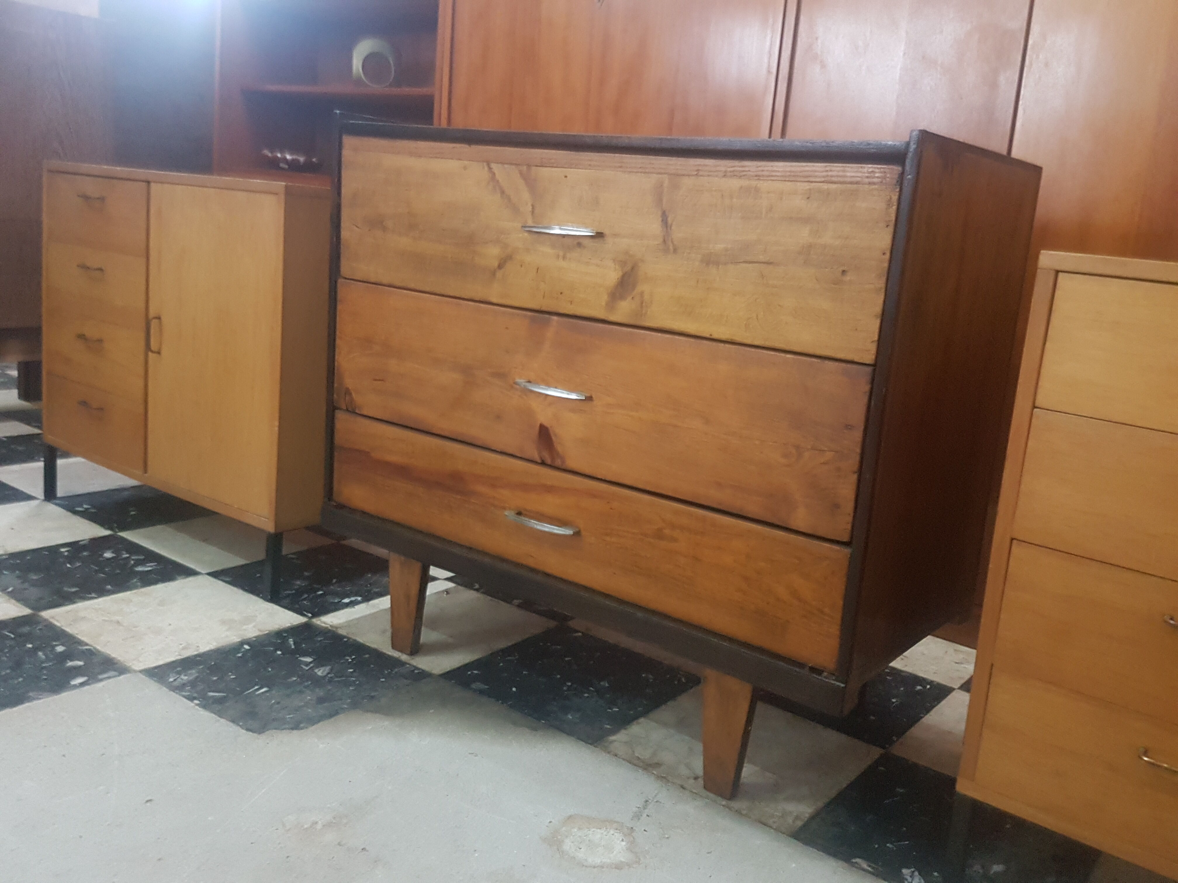 Chest of drawers vintage 1960 raw wood