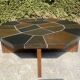 Brutalist octagonal coffee table from the 1970s in solid oak and slate.